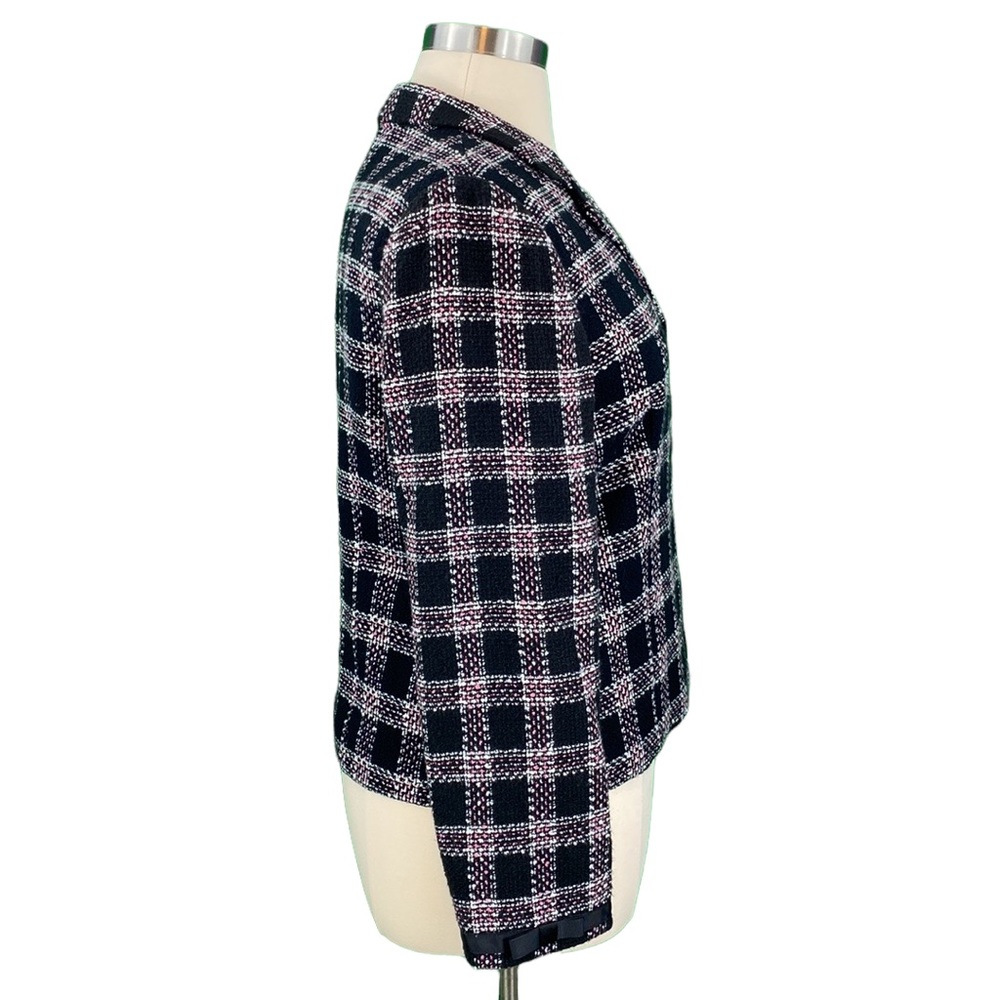 Requirements Petite Classic Black and Pink Plaid Tweed Jacket - Picture 6 of 14